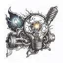 broken light bulb and space tattoo design idea