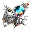 broken light bulb and space tattoo design idea