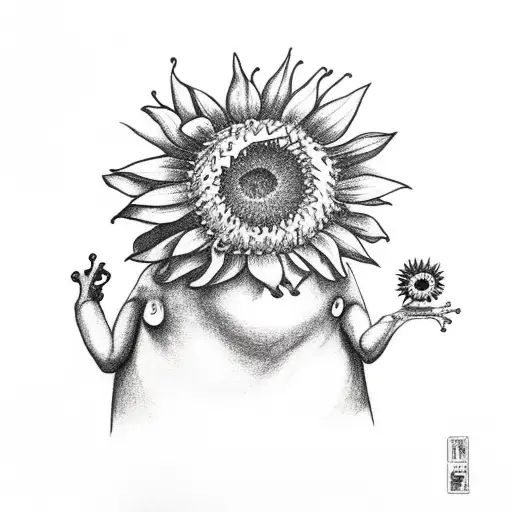 frog holding a sunflower with middle finger tattoo design idea