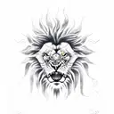 angry lion with lightning and scorpion background tattoo design idea