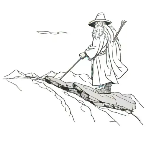 Gandalf standing on a mountaintop tattoo design idea