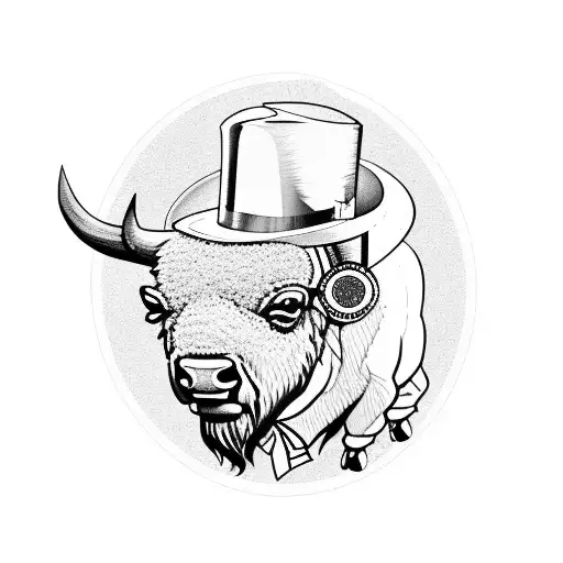 bison wearing a top hat and monocle tattoo design idea