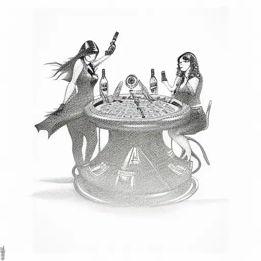 money roulette alcohol girls gangsters tattoo design idea