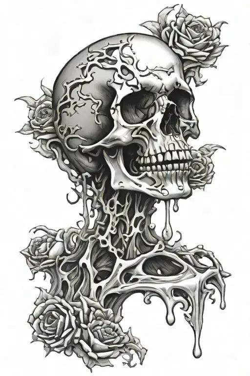 skull and melting skin opening tattoo design idea