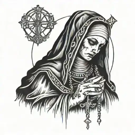 possesed nun with broken rosary tattoo design idea