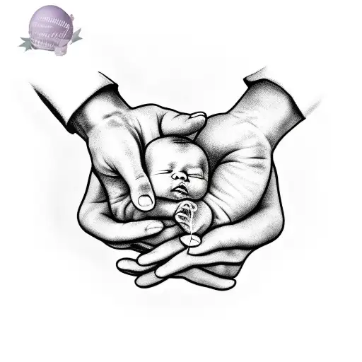 a hand of babies holding 2 balloons tattoo design idea