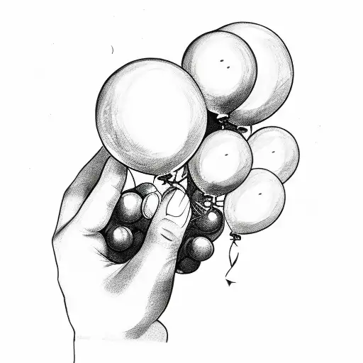 a hand of babie holding  balloons tattoo design idea