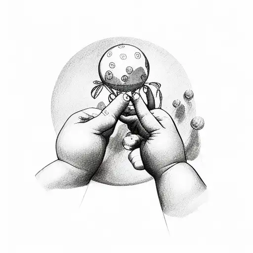 a hand of baby holding  balloons tattoo design idea