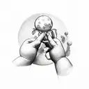 a hand of baby holding  balloons tattoo design idea