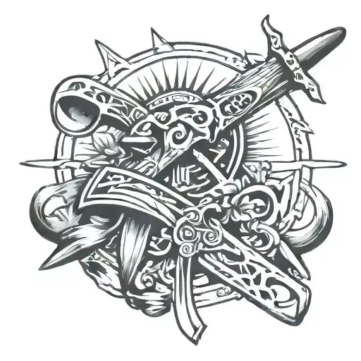tomahawk and musket symbol  tattoo design idea