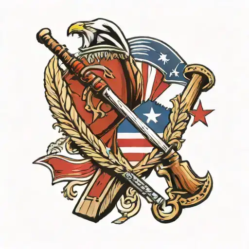 tomahawk and musket colonial flag  tattoo design idea