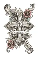 Cross With Mothers name and dead family members intertwined tattoo design idea