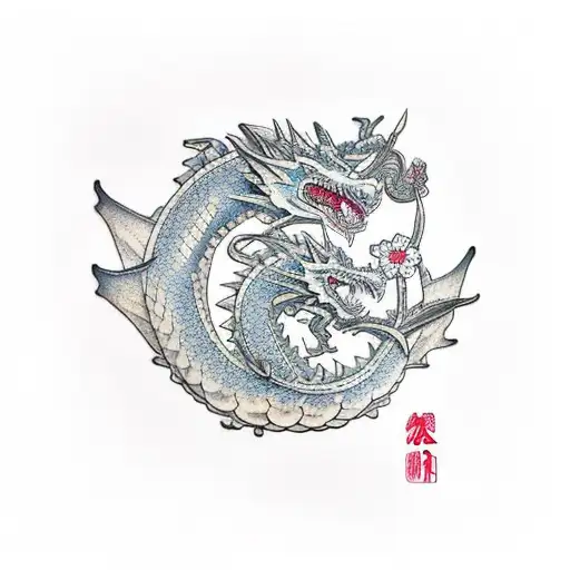 dragón con flores tattoo design idea