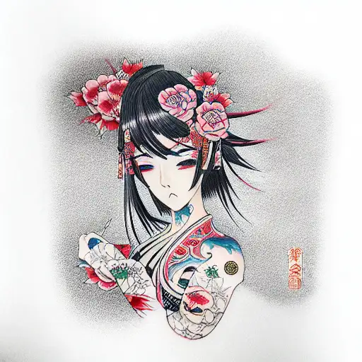 anime girl tattoo design idea