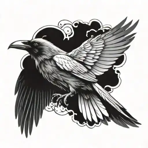 Raven and wings  tattoo design idea