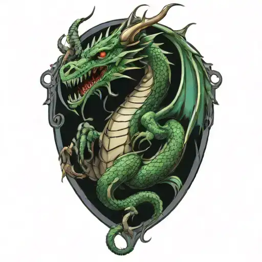 dragon with scarley frenzy under it tattoo design idea