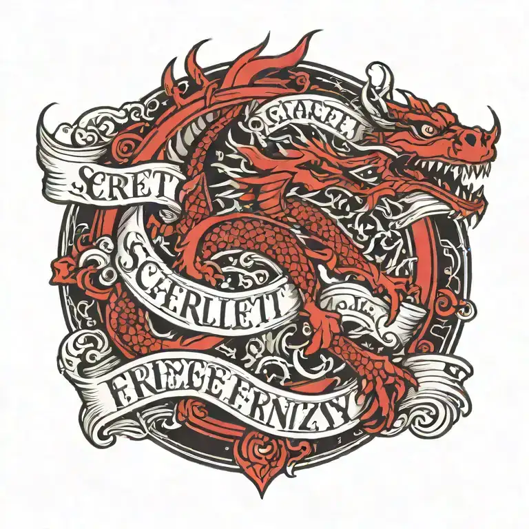 A small tattoo with the words Scarlet Frenzy and a Ruby dragon tattoo design idea
