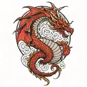 dragon with scarlet frenzy under it tattoo design idea