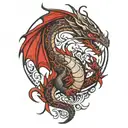 dragon with scarlet frenzy under it tattoo design idea