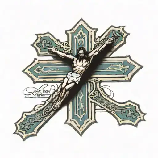 horizontal crucifix with bible verse "Matt. 16;18" in between  tattoo design idea