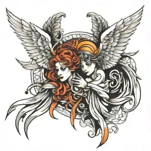 Guardian angel and devil wings tattoo design idea