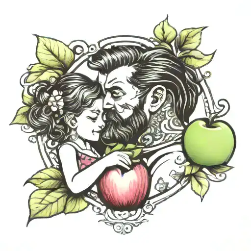 daddy daughter apple square tattoo design idea