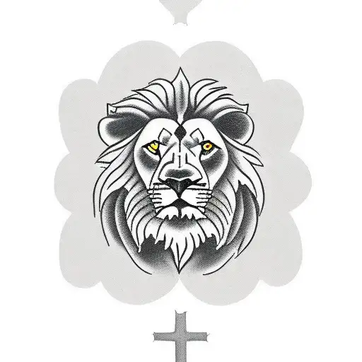 Religious Lion of Judah and Cross Tattoo Art Tee