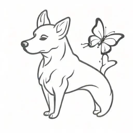 dog and butterfly semicolon    tattoo design idea