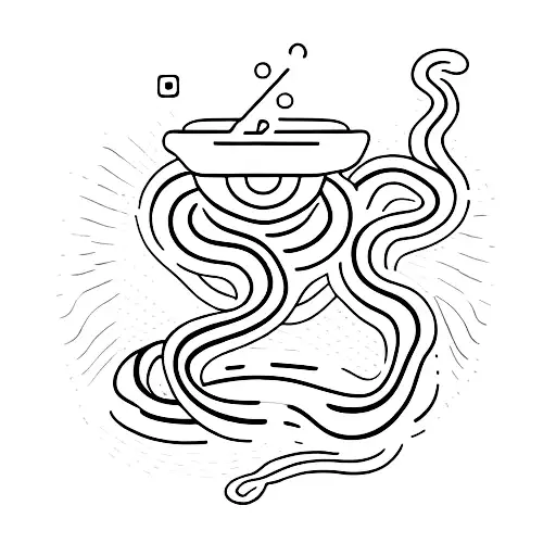 A minimalist tattoo of a snake wrapped around a matcha tea cup tattoo design idea