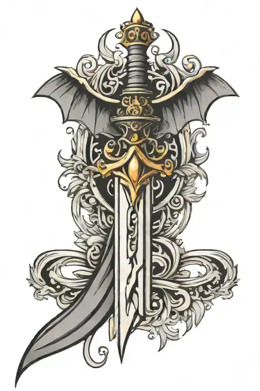 dagger with bat wings spread tattoo design idea