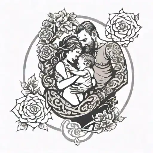 inifinity band with two parents holding child tattoo design idea
