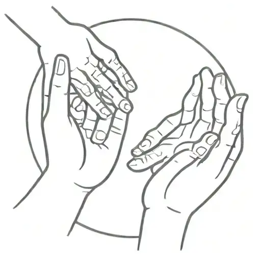 A circle formed by the meeting of one large male hand, two medium female hands, and one small baby hand  tattoo design idea