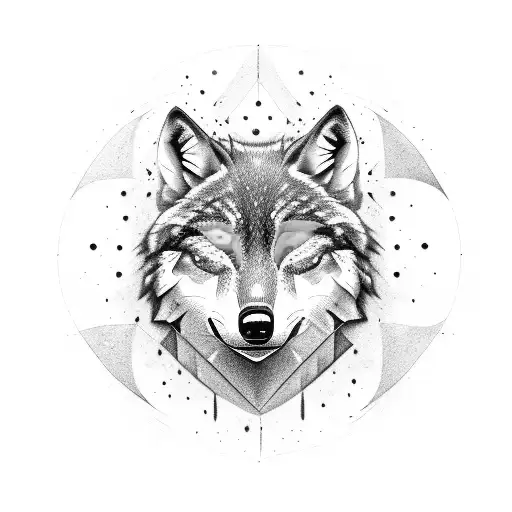 wolfs face split in the middle  by a redwood tree with one blue and one green eye tattoo design idea