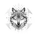 wolfs face split in the middle  by a redwood tree with one blue and one green eye tattoo design idea