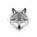 wolfs face split in the middle  by a redwood tree with one blue and one green eye tattoo design idea