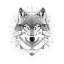 wolfs face split in the middle  by a redwood tree with one blue and one green eye tattoo design idea