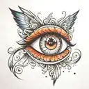 a simple back tattoo eye with thick top lashes and a big sparkle for the pupil and three years coming from it tattoo design idea