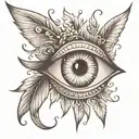 a simple back tattoo eye with thick top lashes and a big sparkle for the pupil and three years coming from it tattoo design idea