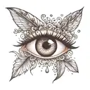 a simple back tattoo eye with thick top lashes and a big sparkle for the pupil and three years coming from it tattoo design idea