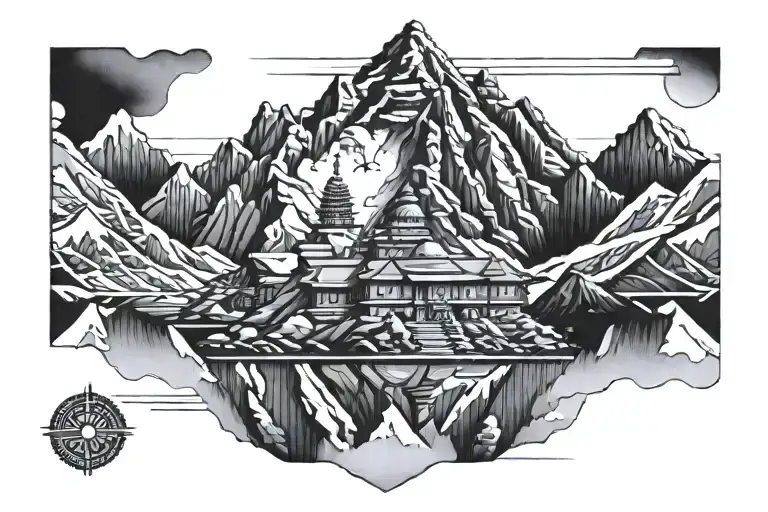 Kedarnath temple and mount Kailash tattoo design idea