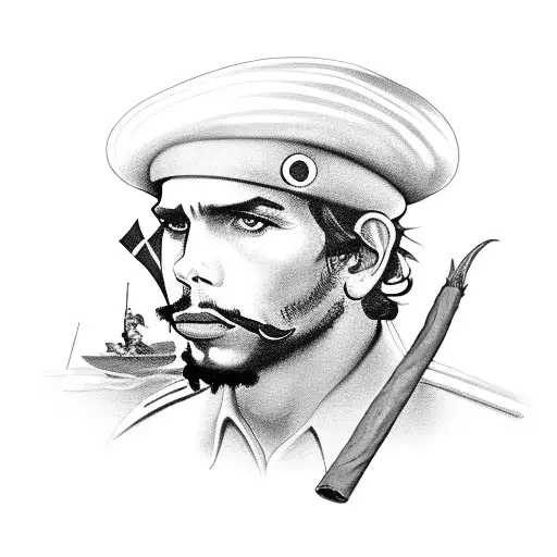 the flag of cuba and the beret of che Guevara and a cigar and dominoes tattoo design idea