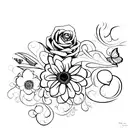flowers on a vine surrounded by butterflies and paw prints edgy alternative tattoo design idea