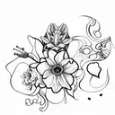 daffodils surrounded by butterflies and paw prints edgy alternative tattoo design idea