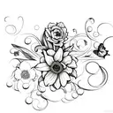 daffodils surrounded by butterflies and paw prints edgy alternative tattoo design idea