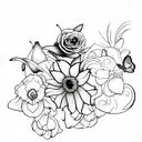 daffodils surrounded by butterflies and paw prints edgy alternative tattoo design idea
