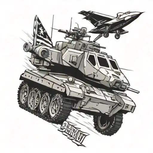 Bradley fighting vehicle conquering with top gun banner tattoo design idea