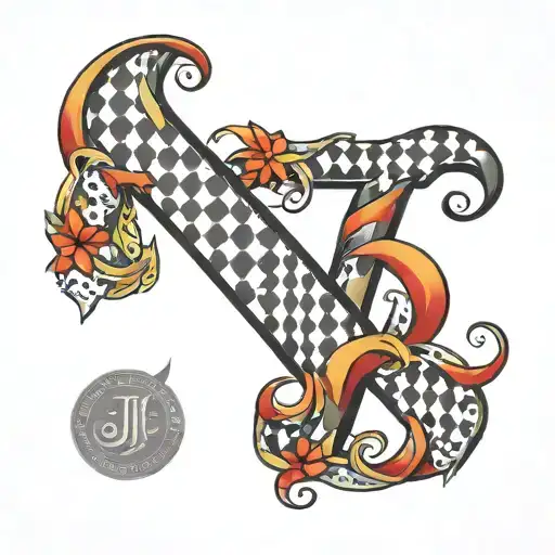 the letter j with houndstooth  tattoo design idea