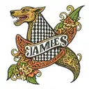 the name James with houndstooth  tattoo design idea