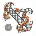 the letter j with houndstooth  tattoo design idea