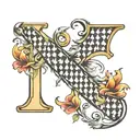 the letter j with houndstooth  tattoo design idea